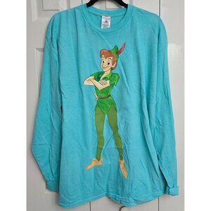 Disney Parks Peter Pan Long Sleeve Graphic Cotton T-Shirt S Turquoise NWOT New